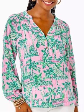 NWT Lilly Pulitzer Elsa Silk Top Blouse Mandevilla Baby Always Worth It size XL